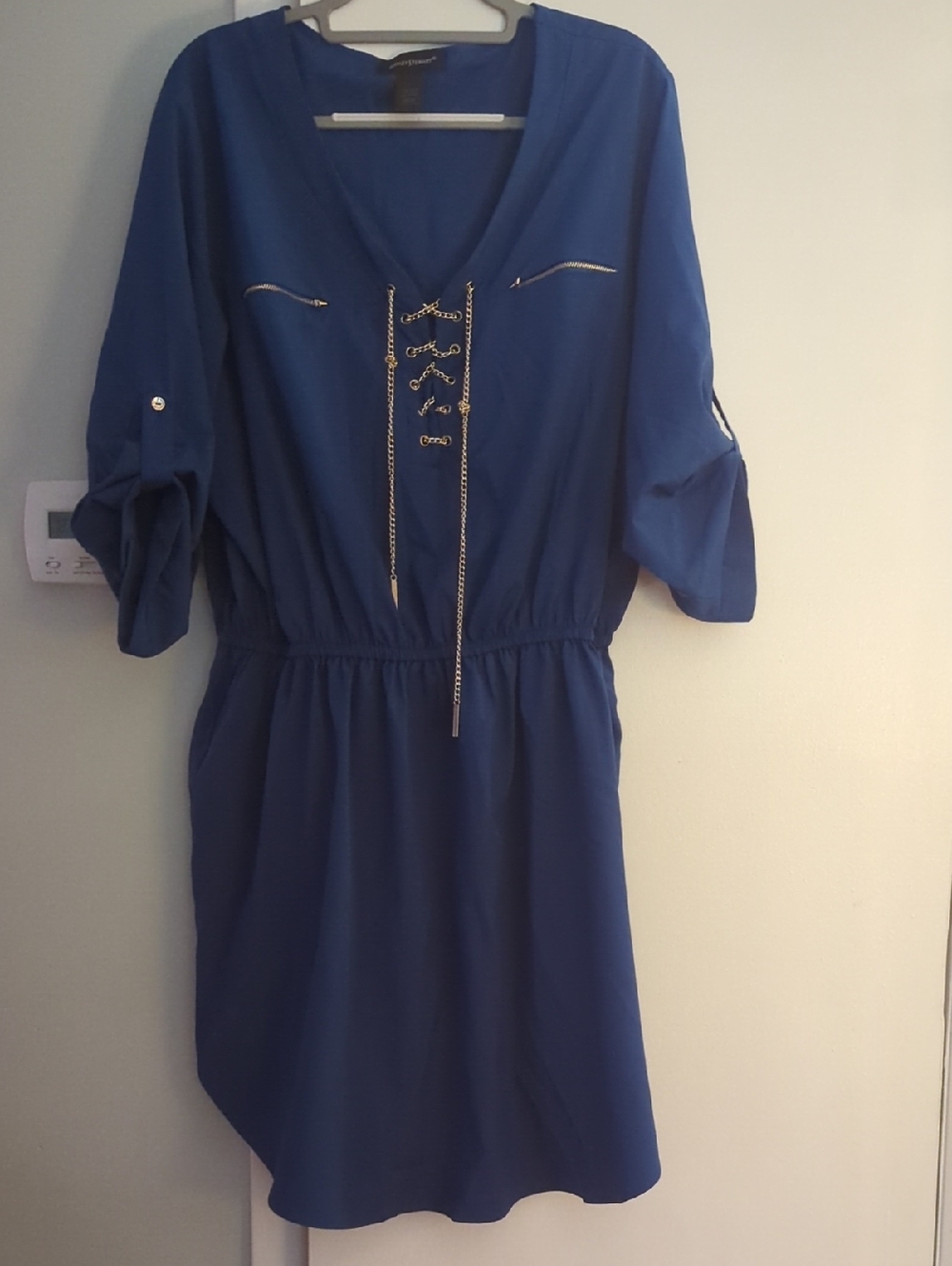 Ashley Stewart Royal Blue Lace-Up Mini Dress